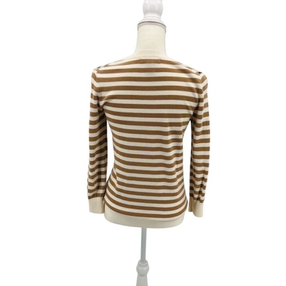 Banana Republic Sweatshirt Sweater Animal Print Striped Tan Cream Size S - Picture 2 of 3